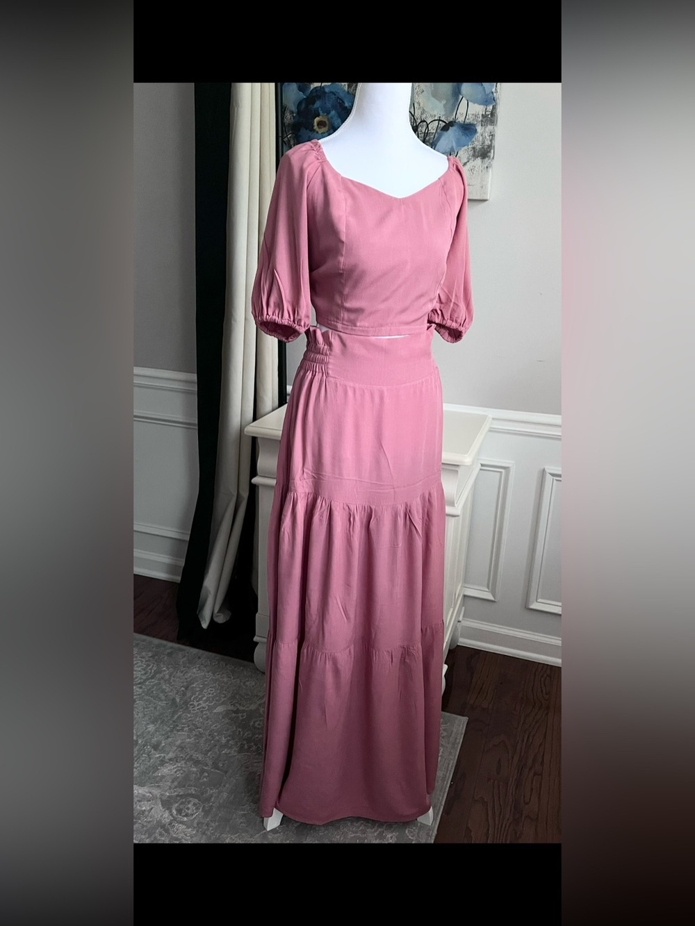 Two-Piece Maxi Set - Crop Top & Tiered Skirt